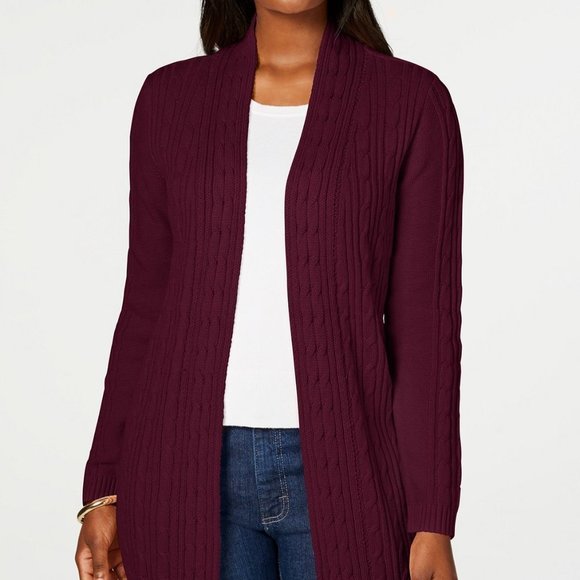 Karen Scott Cable Knit Open Front Cardigan - Picture 5 of 5